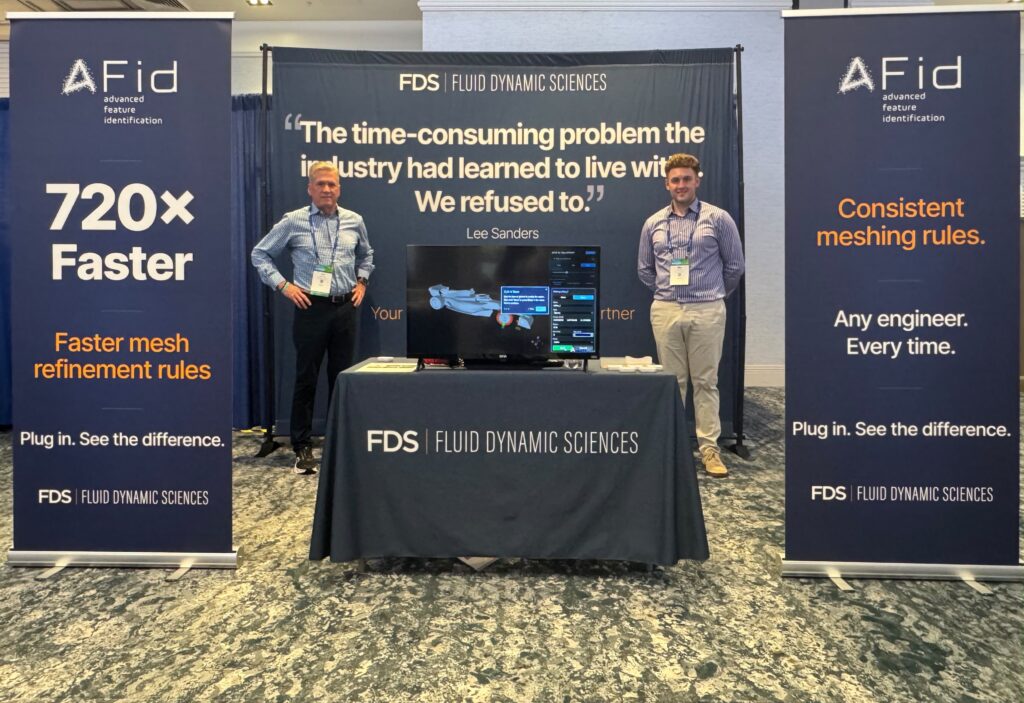 Lee Sanders and Max Kopacz at the Fluid Dynamic Sciences stand at AIAA Aviation Forum.